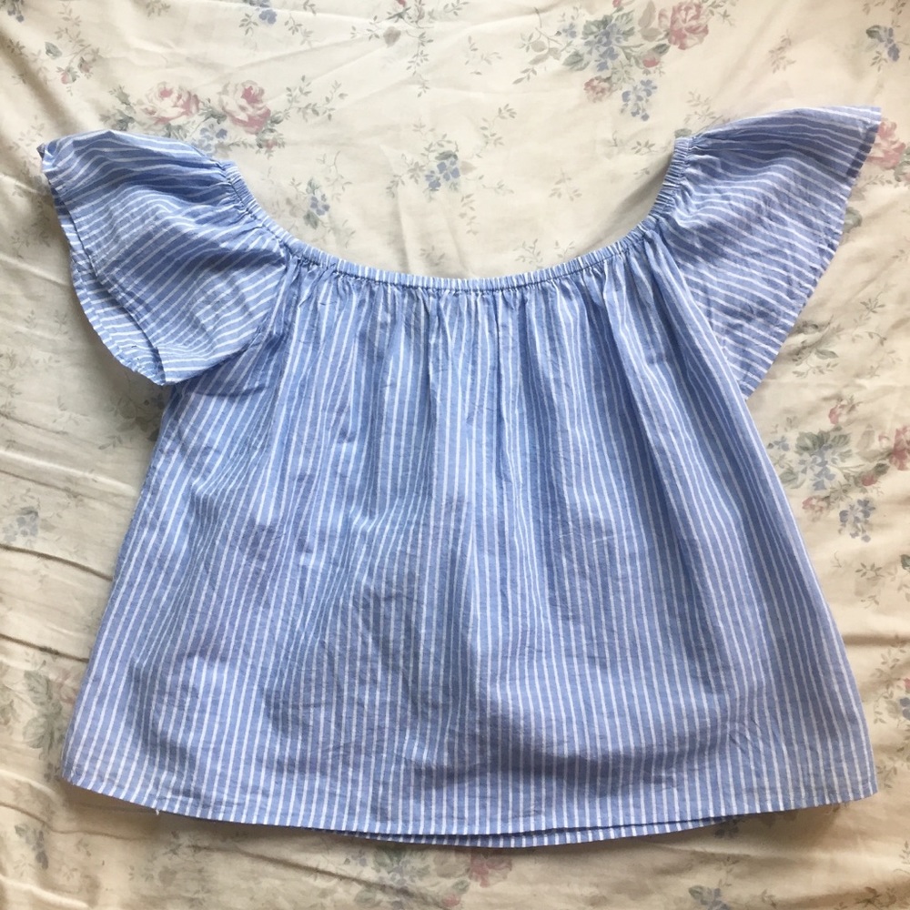 100% Cotton Blue Off the Shoulder Top